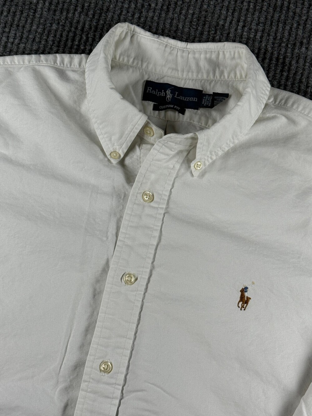 Vintage Ralph Lauren Custom Fit Button Down Men XL Long Sleeve White Flesh Pony